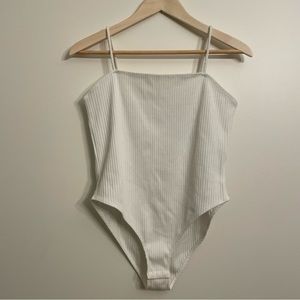 Top Shop Ribbed Straight Neck Cami Tank Bodysuit White US 12 Large